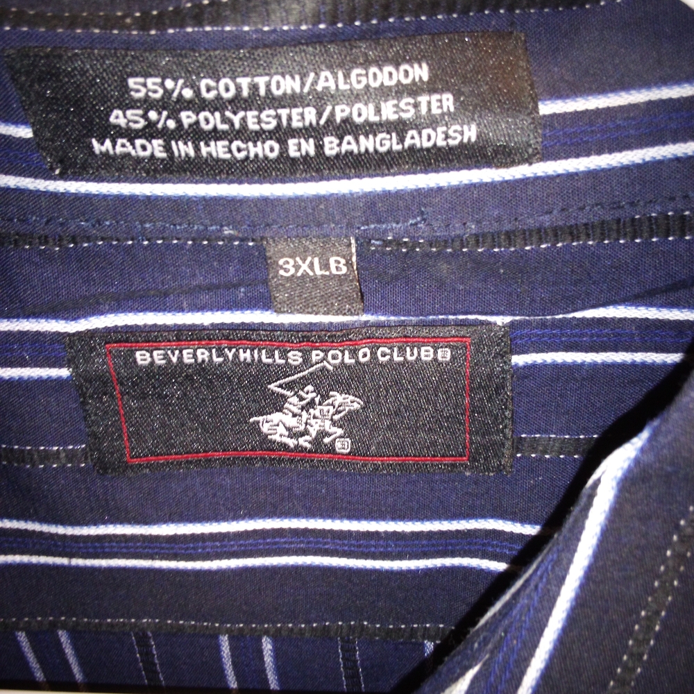 Beverly Hills Polo Club Navy Blue and White Casual Button Down Shirt - Picture 2 of 3